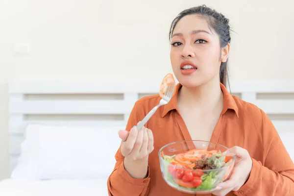 Overgewicht Aziatische Mollige Vrouw Dikke Vrouwen Vet Meisje Mollig Eten — Stockfoto