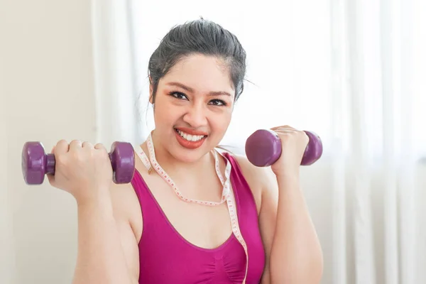 Mulheres Gordas Asiáticas Menina Gorda Gordinha Excesso Peso Size Exercício — Fotografia de Stock