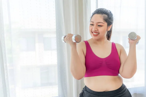Asian Fat Women Fat Girl Chubby Overweight Size Attempt Exercises — 스톡 사진