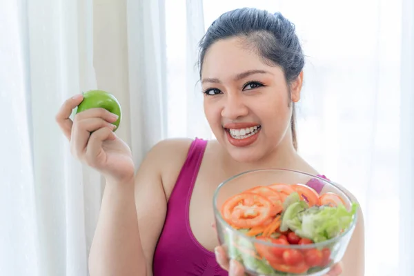 Overgewicht Aziatische Mollige Vrouw Dikke Vrouwen Vet Meisje Mollig Eten — Stockfoto