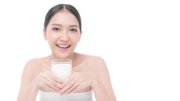 Belleza Mujer Asiático Linda Chica Sentir Feliz Beber Leche Para —  Fotos de Stock