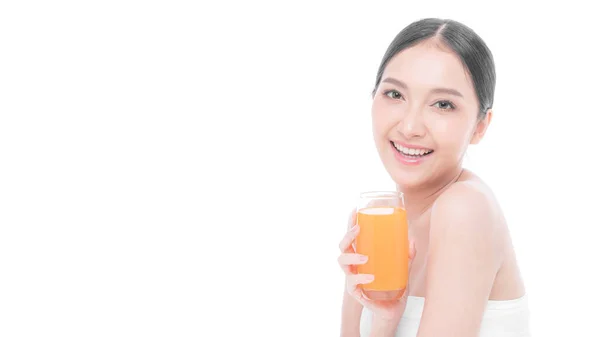 Schöne Schönheit Asiatische Frau Nettes Mädchen Glücklich Orangensaft Trinken Für — Stockfoto