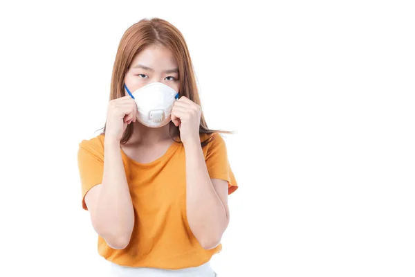 Asijské Dívka Nosí Ochrannou Masku Obličeje Ochranu Během Karantény Coronavirus — Stock fotografie