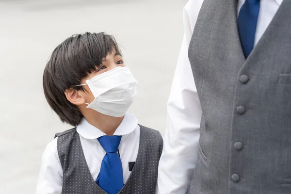 Asian Boy Wearing Face Mask Protect Spread Covid Coronavirus Asian — Stock Photo, Image