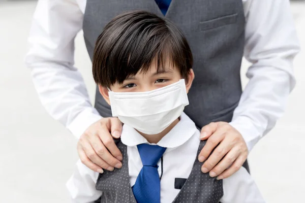Asian Boy Wearing Protective Face Mask Protection Quarantine Coronavirus Covid — Stock Photo, Image
