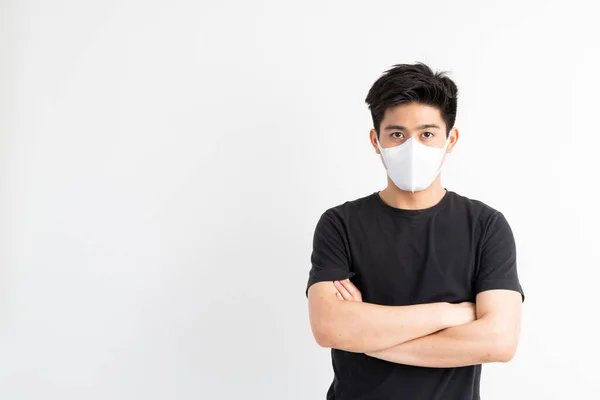 Stop Civid Asian Man Wearing Face Mask Protect Spread Covid — Stock Photo, Image