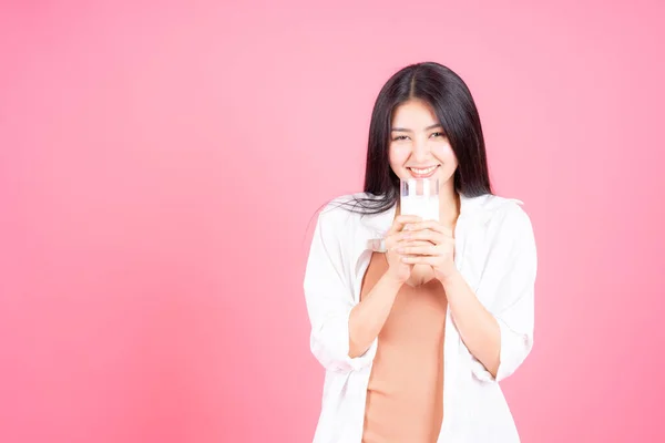 Mulher Beleza Menina Bonita Asiática Sentir Feliz Comendo Dieta Comida — Fotografia de Stock