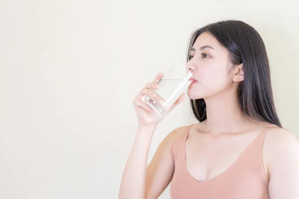 Schöne Schönheit Frau Asiatische Süße Mädchen Fühlen Sich Glücklich Trinken — Stockfoto