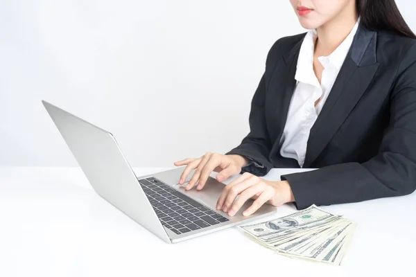 Pessoas Negócios Que Trabalham Com Laptop Escritório Notebook Laptop Dollars — Fotografia de Stock