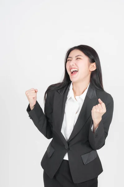 Portrait Beautiful Working Asian Woman Business Girl Standing Fill Happy — ストック写真