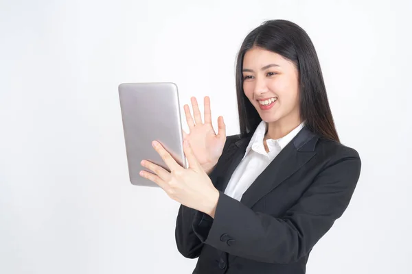 Beautiful Asian Business Woman Using Smart Phone Computer Lifestyle Business — Foto de Stock