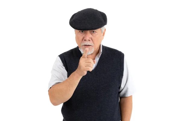 Portrait Senior Man Feel Bad Mood Angry Isolated White Background — Stock Photo, Image