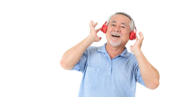 Estilo Vida Hombre Mayor Siente Feliz Disfrutar Escuchando Música Con — Foto de Stock
