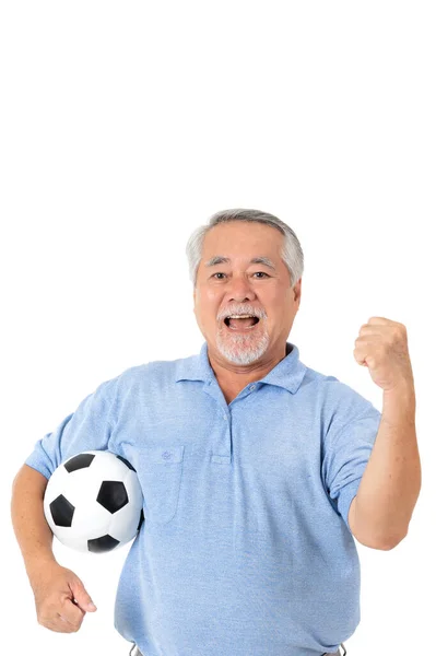 Lifestyle Senior Man Zich Gelukkig Houden Voetbal Voetbal Voor Bereiden — Stockfoto