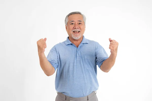 Portrait Senior Man Feel Happy Good Health Isolated White Background — Stock Photo, Image