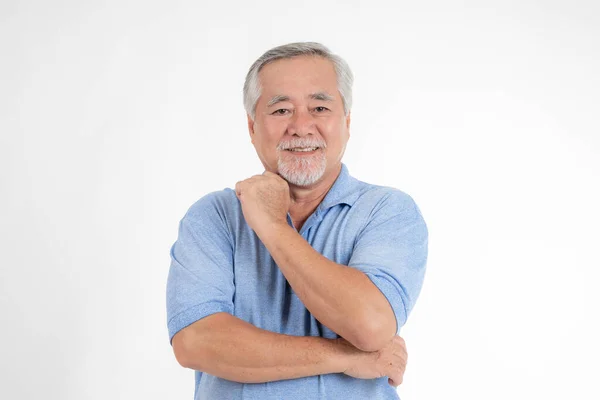 Retrato Hombre Mayor Asiático Anciano Sentirse Feliz Buena Salud Aislado —  Fotos de Stock