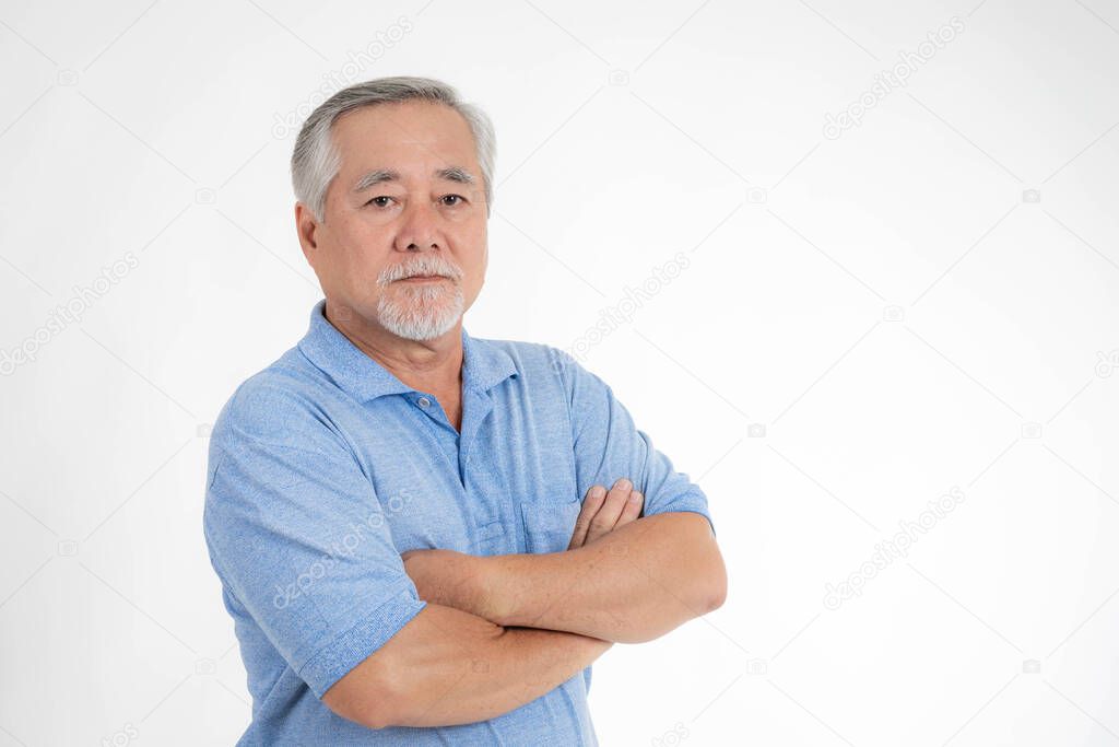 Portrait Asian senior man , old man , good health isolated on white background - lifestyle senior male concept