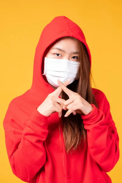 Ασιατικό Hoodies Κορίτσι Φορώντας Προστατευτική Μάσκα Προσώπου Για Προστασία Κατά — Φωτογραφία Αρχείου