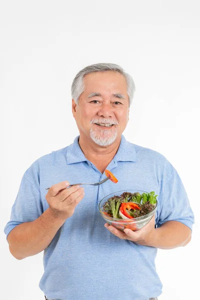 Estilo Vida Hombre Mayor Siente Feliz Buena Salud Disfrutar Comer — Foto de Stock