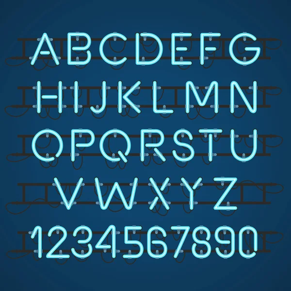 Neon licht alfabet Vector lettertype — Stockvector