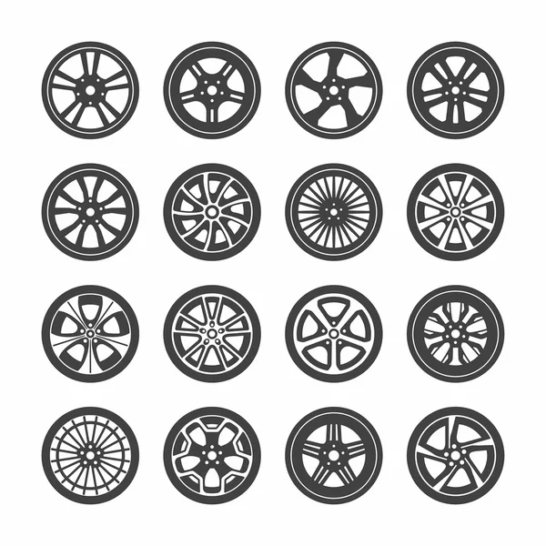 Jeu d'icônes de roues — Image vectorielle