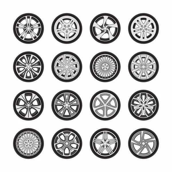 Jeu d'icônes de roues — Image vectorielle