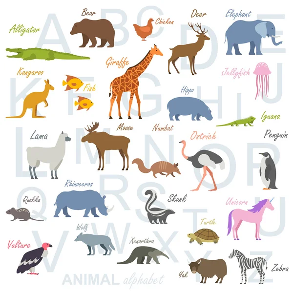 Afiche del alfabeto animal para niños — Vector de stock
