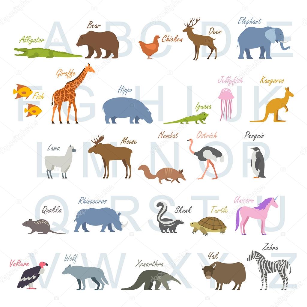 Animal alphabet letters Stock Illustration by ©Volykievgenii #110775018