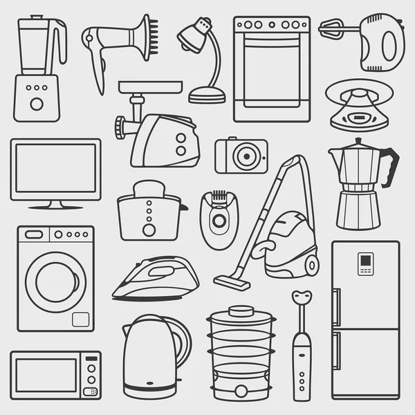 Iconos de línea electrodomésticos — Vector de stock