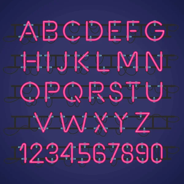 Neon licht alfabet Vector lettertype — Stockvector