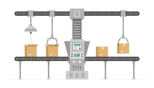 Transportörsystem Automatiserad Produktionslinje Robotindustrins Koncept Industrimaskin Transportör Automatisk Produktionslinje Med — Stock vektor