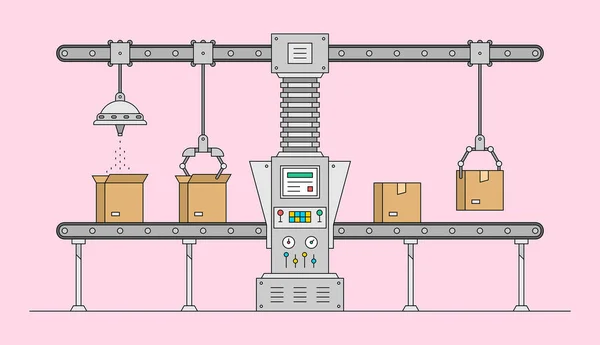 Transportörsystem Automatiserad Produktionslinje Robotindustrins Koncept Industrimaskin Transportör Automatisk Produktionslinje Med — Stock vektor