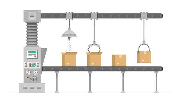 Transportsysteem Geautomatiseerde Productielijn Robotic Industrie Concept Industriële Machine Transportband Automatische — Stockvector