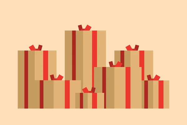 Büyük Bir Hediye Yığını Farklı Noel Hediye Kutuları Noel Hediyesi — Stok Vektör