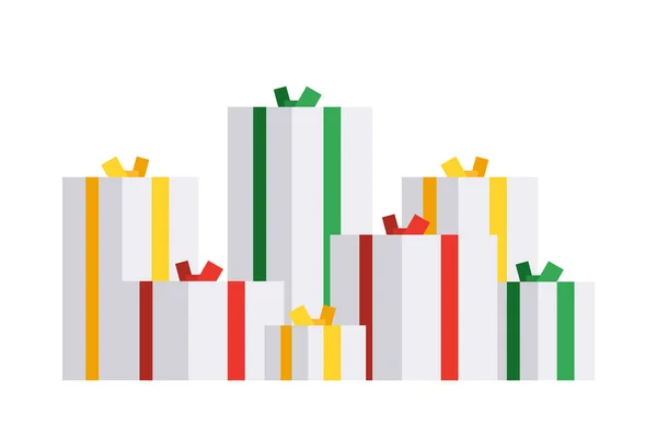 Großer Stapel Von Geschenken Verschiedene Weihnachtsgeschenkboxen Weihnachtsgeschenkbox Flacher Stil — Stockvektor