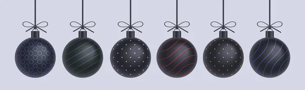 Des Boules Noël Noires Modèle Décoration Vacances Style Plat — Image vectorielle