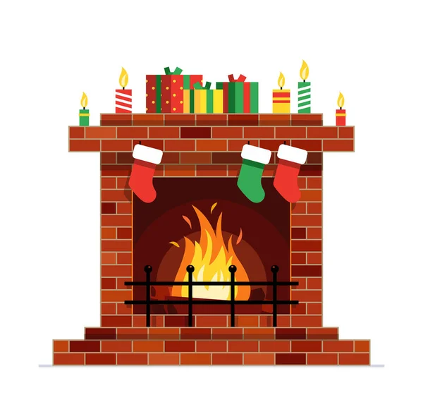 Christmas Fireplace Decoration Fireplace Holiday Decorating Template Flat Style — Stock Vector