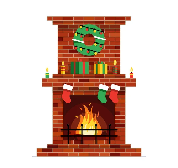 Chimenea Navidad Decoración Con Chimenea Plantilla Decoración Navideña Estilo Plano — Archivo Imágenes Vectoriales