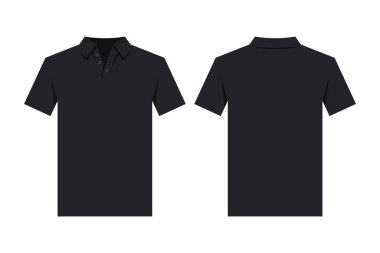 Siyah polo gömlek tasarım şablonu, iki taraftan. Ön ve arka görünüm