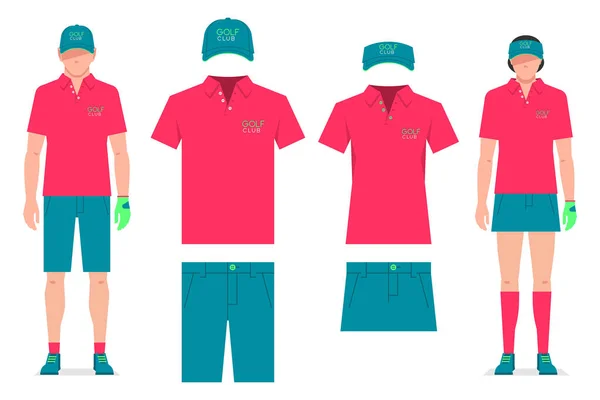 Ropa Golf Plantilla Diseño Camisetas Para Hombres Mujeres Gorra Pantalones — Vector de stock