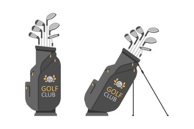 Golf çantalı golf sopası. Golfçü spor aletleri. düz biçim