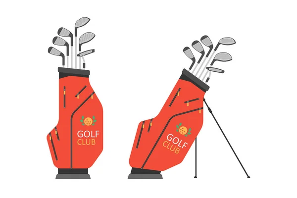 クラブ付きのゴルフバッグ ゴルファースポーツ用品 フラットなスタイル — ストックベクタ
