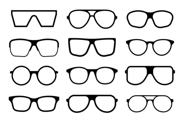 Солнечные очки. Иконы солнцезащитных очков. Силуэты солнечных очков. Плоский стиль