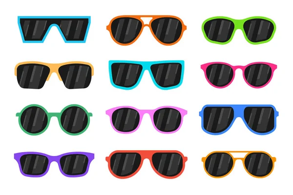 Sonnenbrillen Set Vorhanden Sonnenbrillen Ikonen Sonnenbrillen Silhouetten Flacher Stil — Stockvektor