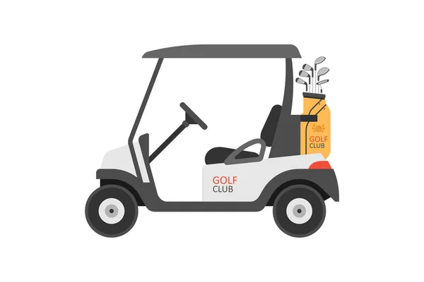 Golf Car Con Sacca Golf Club Stile Piatto Isolato Sfondo — Vettoriale Stock