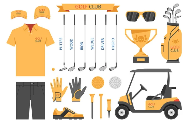 Club Golf Golf Equipamiento Deportivo Para Golfistas Estilo Plano Aislado — Archivo Imágenes Vectoriales