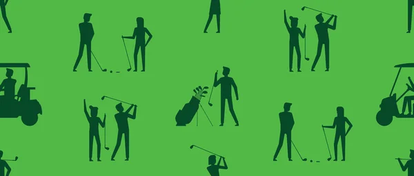 Naadloos Patroon Met Golfspelers Golfer Sportuitrusting Vlakke Stijl Geïsoleerd Groene — Stockvector