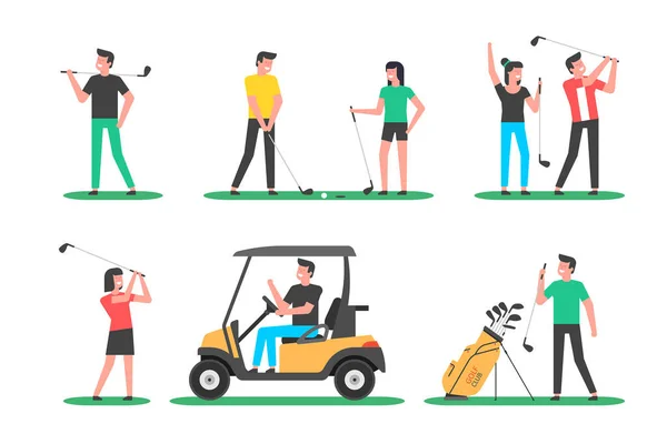 Jugador Golf Equipamiento Deportivo Para Golfistas Estilo Plano Aislado Sobre — Archivo Imágenes Vectoriales