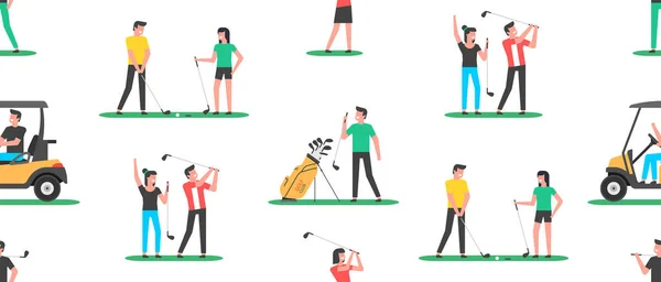 Patrón Sin Costuras Con Jugadores Golf Equipamiento Deportivo Para Golfistas — Vector de stock