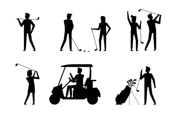 Golf Játékos Golf Sporteszközök Lapos Stílus Elszigetelt Fehér Háttér — Stock Vector